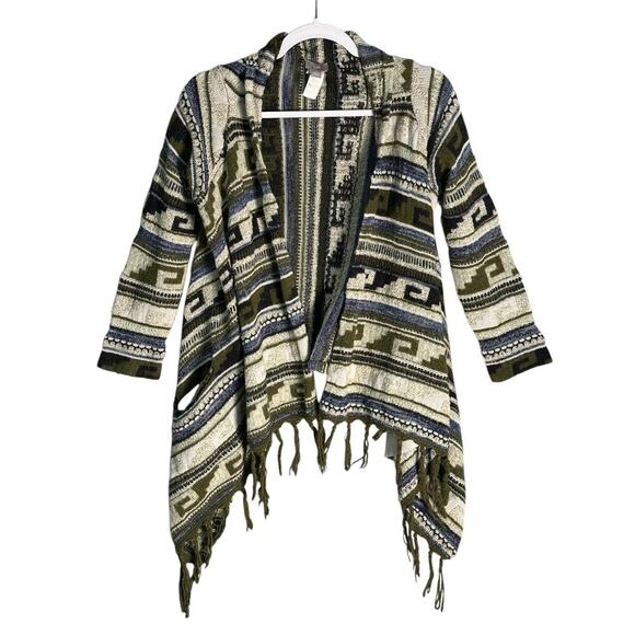 J Jill Sz S‎ Open Front Fringe Cardigan Sweater Mohair Blend Shawl Waterfall Hem - Picture 1 of 11